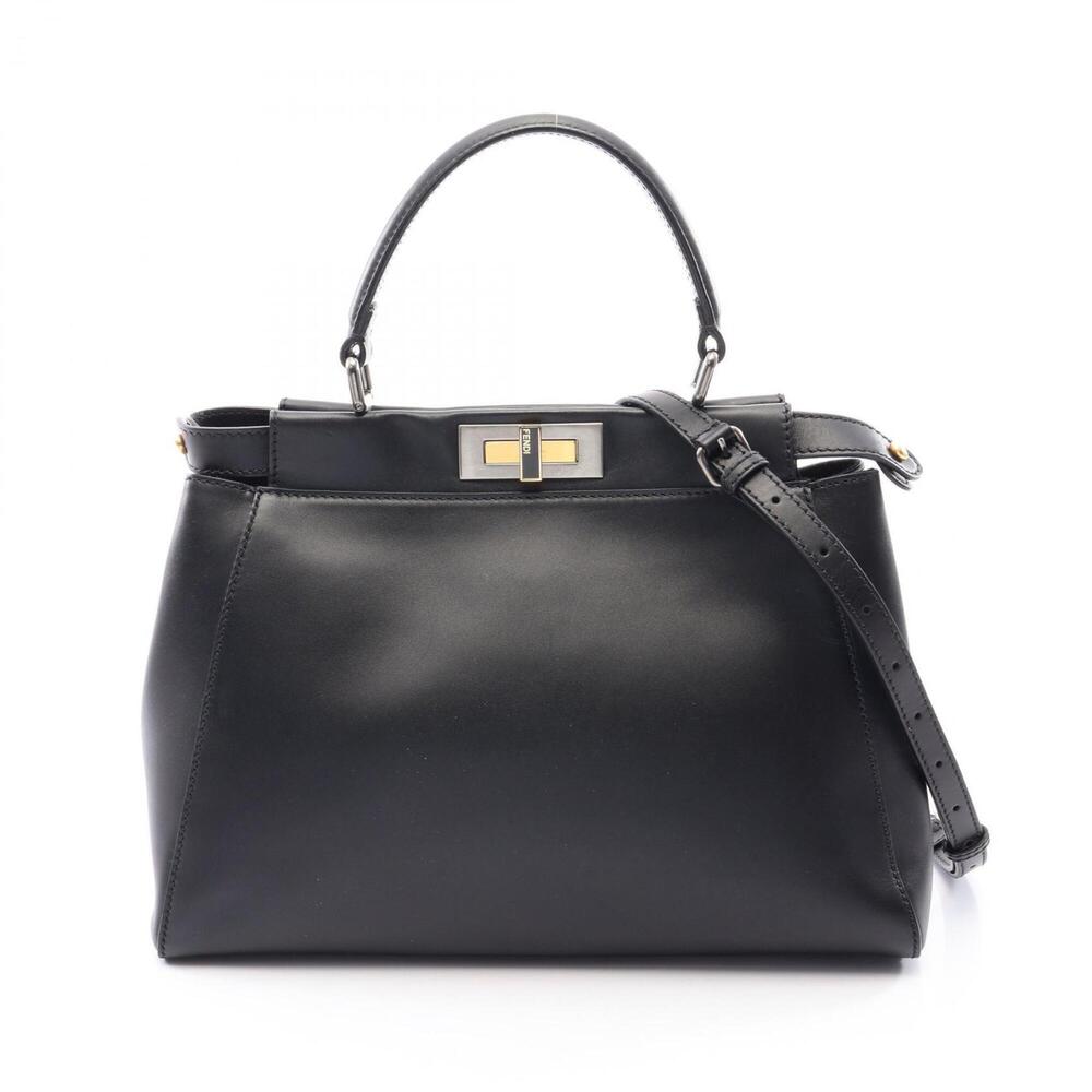 Fendi Peekaboo Regular 2-Way Handbag, Leather, Women's, Black (8BN226)